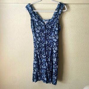 Vintage Basic Editions blue floral sleeveless button down romper